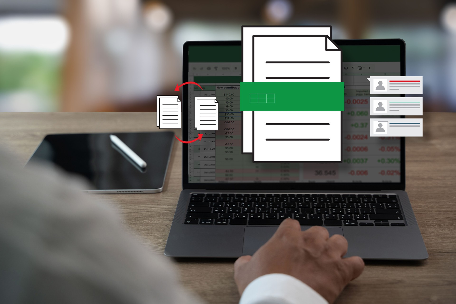 businessman working with data and graphs in spreadsheet documents for online analysis Microsoft Excel project dashboard accounting digital
